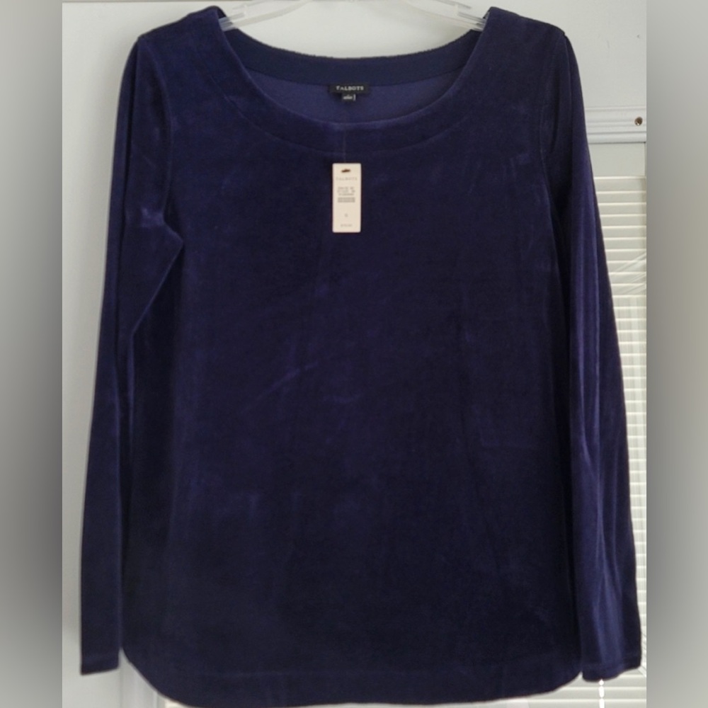 Talbots Luxe Velour Boat Neck Pullover Tunic Top qSize S